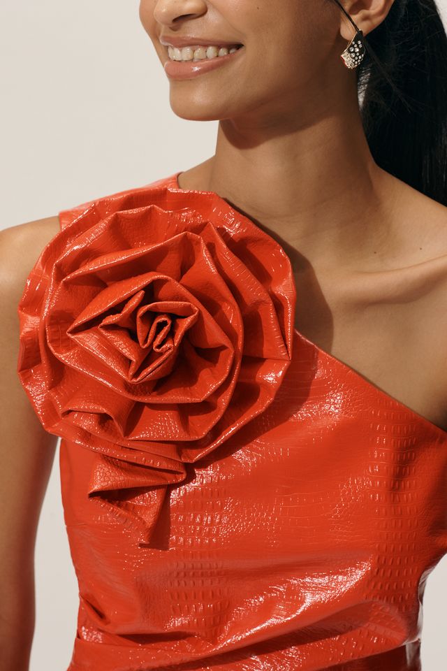 Siempre Faux-Leather Rosette Mini Dress #2