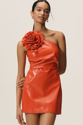Siempre Faux-Leather Rosette Mini Dress