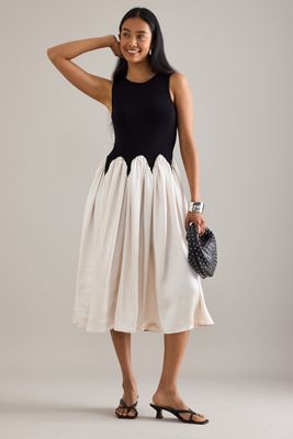 Siempre Michelle Abito midi in raso color block senza maniche