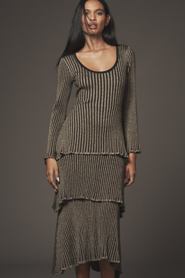 Siempre Tiered Shimmer Midi Dress In Black