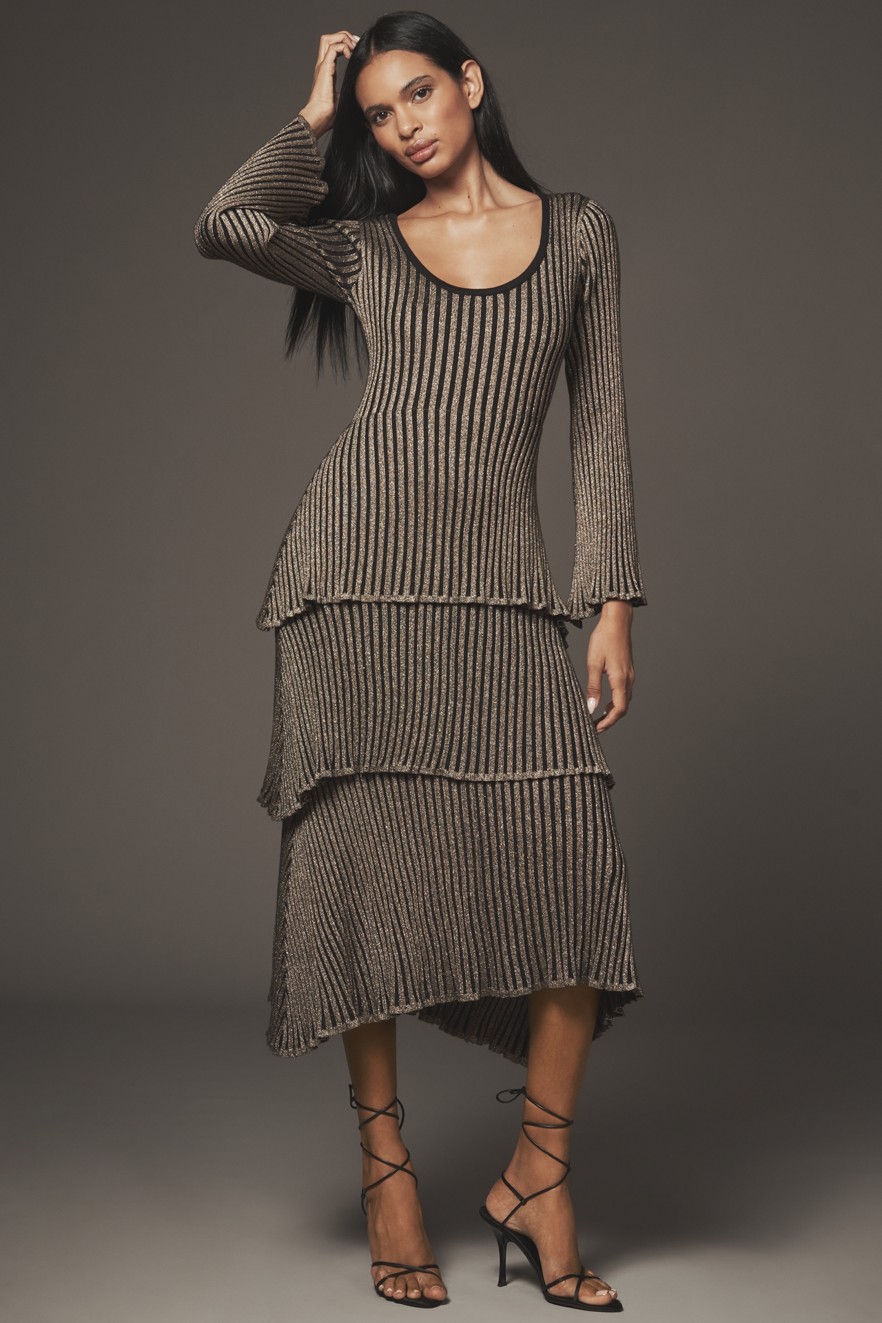 Siempre Tiered Shimmer Midi Dress