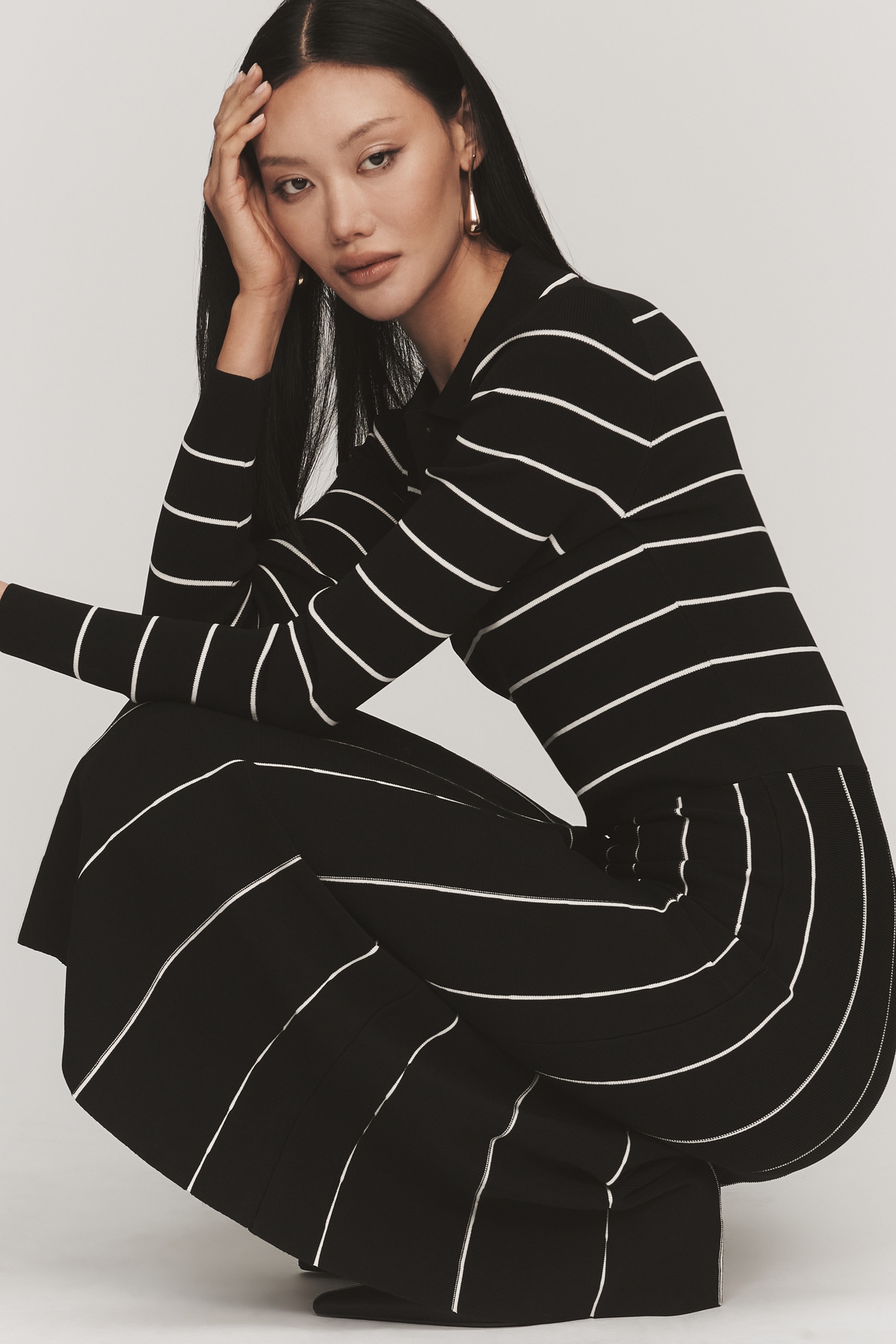 Siempre x Anthropologie Collared Long-Sleeve A-Line Midi Dress