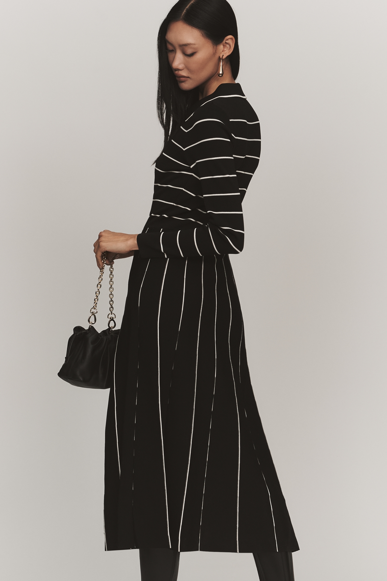 Siempre x Anthropologie Collared Long-Sleeve A-Line Midi Dress