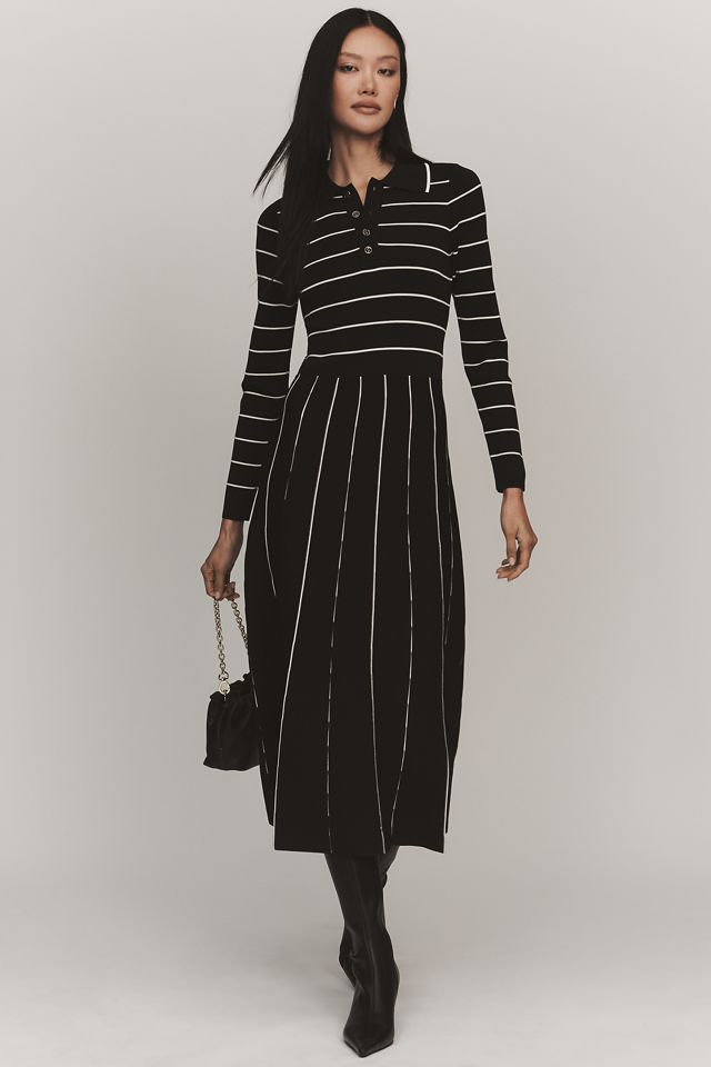 midi x line dress Siempre x Anthropologie Collared Long-Sleeve A-Line Midi Dress