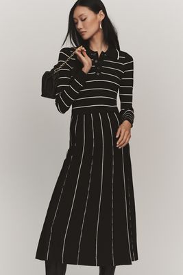 Siempre x Anthropologie Collared Long-Sleeve A-Line Midi Dress