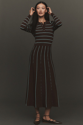 Siempre x Anthropologie Collared Long-Sleeve A-Line Midi Dress