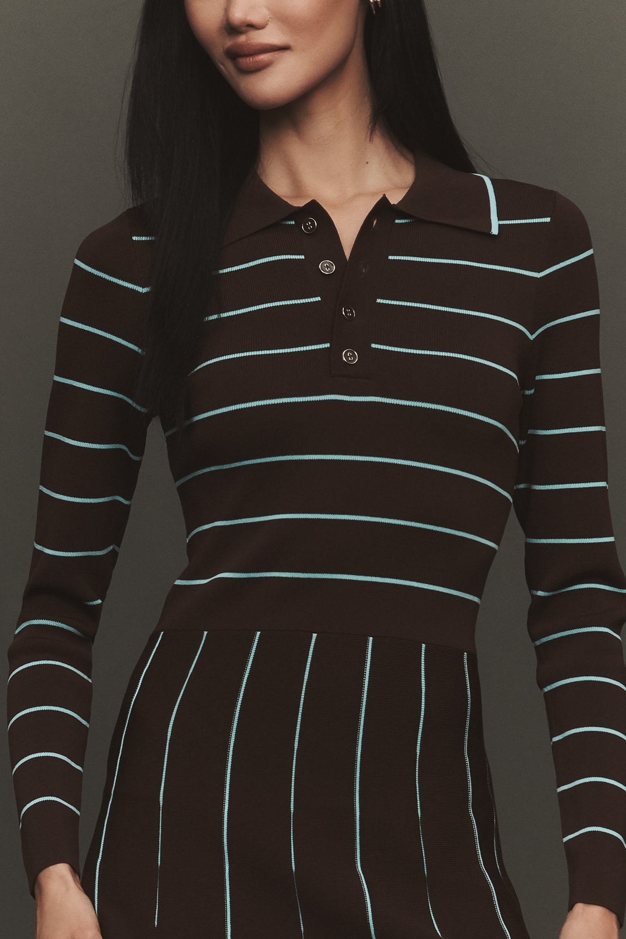Siempre x Anthropologie Collared Long-Sleeve A-Line Midi Dress