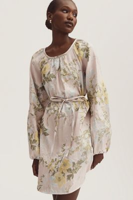blue dress for baby girl Farm Rio Floral Print Long Sleeve Minidress in Chenille Flowers Bla at Nordstrom, Size XX-SMALL