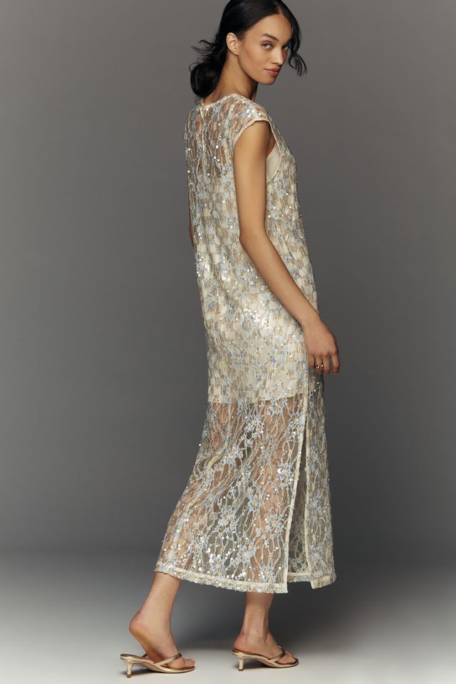 Siempre Sequin Sheer Overlay Midi Dress | Anthropologie