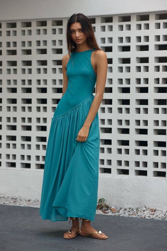 a line halter formal dress Peacock Blue Halter Neck A-Line Long Prom Dress With Split, Emerald / 2