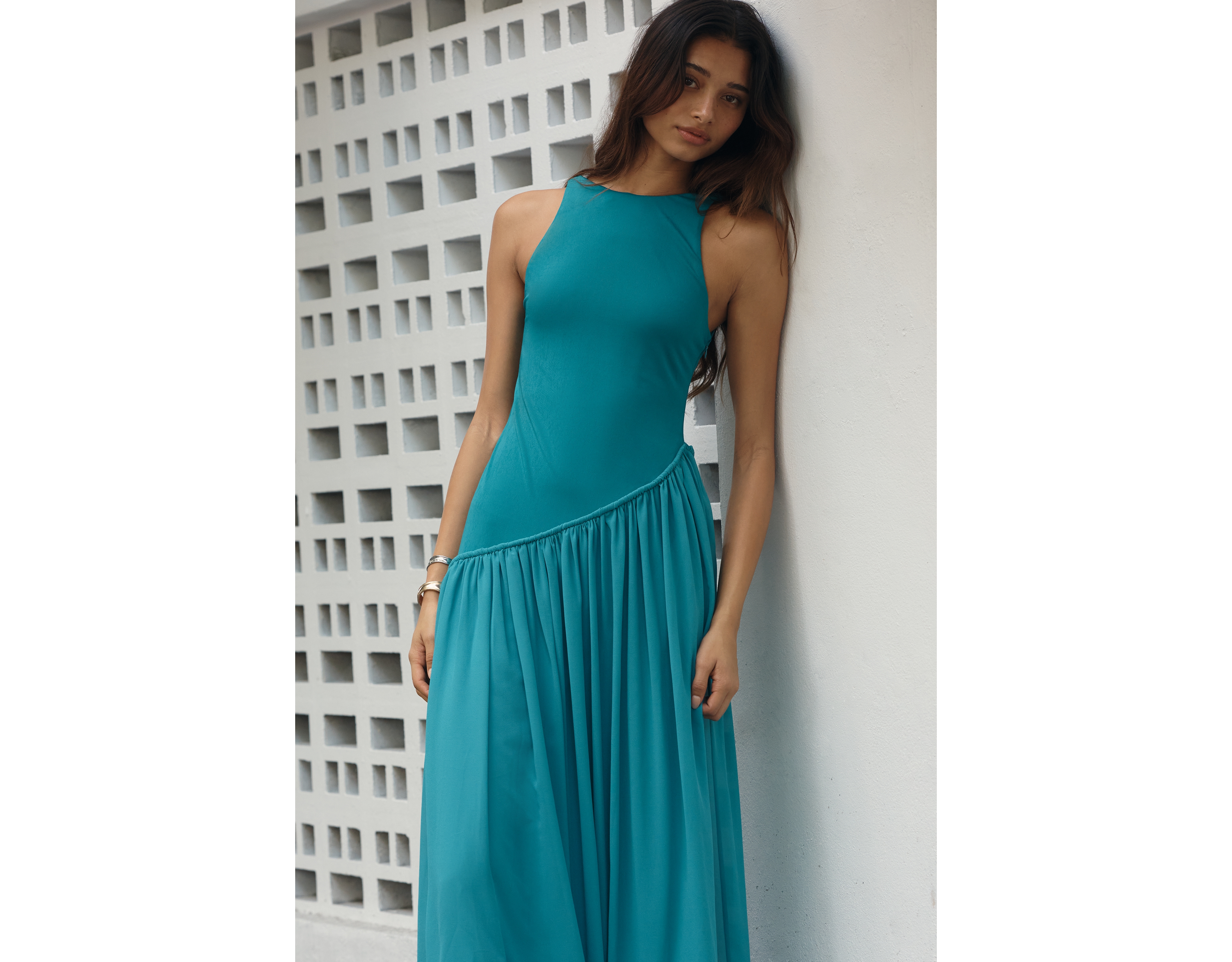 Siempre Asymmetric Halter Maxi Dress