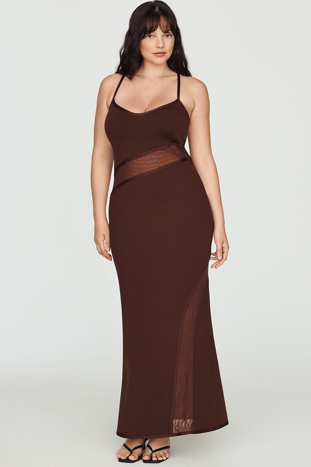 sheer brown dress Cawley Silk Organza Gathered Isabella Dress, Chestnut S main image 1