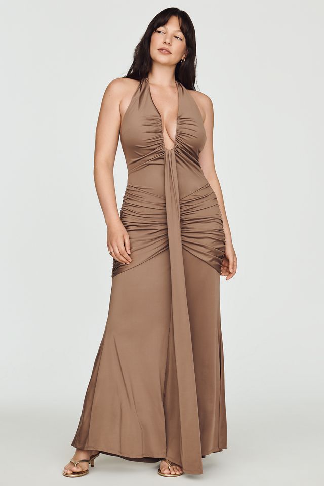 plus size brown maxi dress Cravure Plus Size Solid Color Waist Slimming Long Dress, For Christmas Maxi Women Outfit Wedding,2XL
