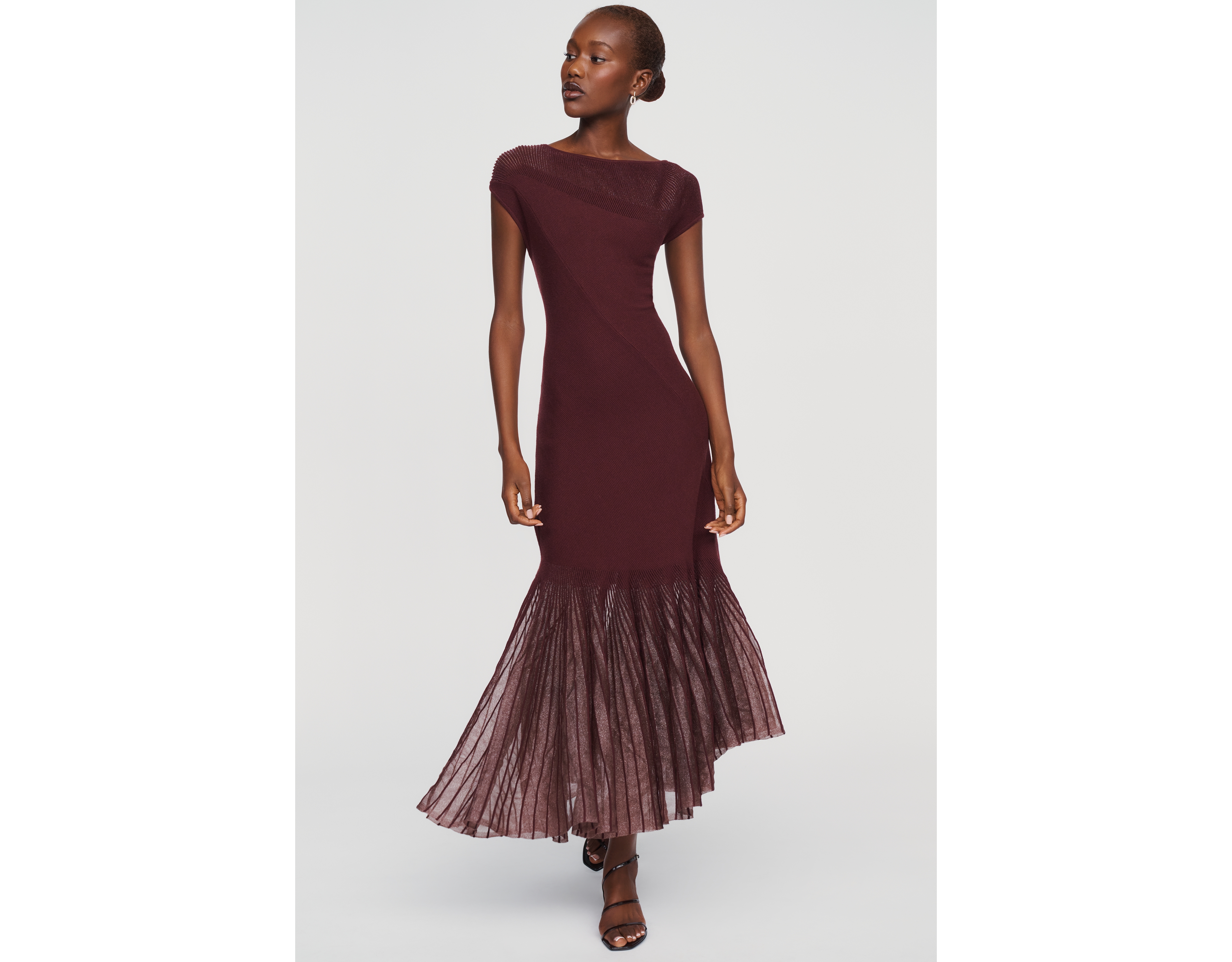 Siempre Asymmetrical Pleated Hem Midi Dress