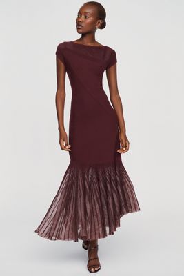 Siempre Asymmetrical Pleated Hem Midi Dress