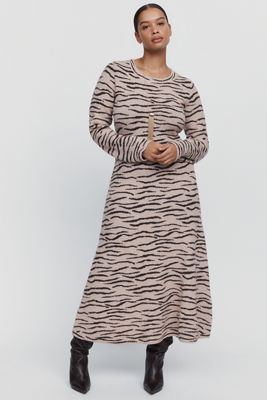 Siempre Animal Print Sweater Midi Dress