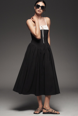 Extro & Vert Susana Sleeveless Corset Pleated Midi Dress In Black
