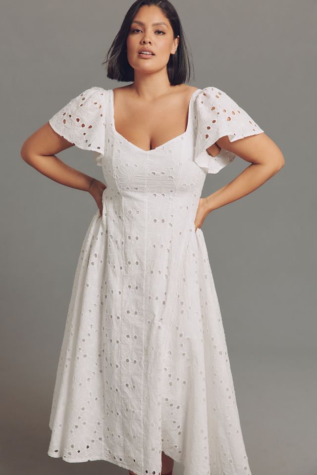 Extro&Vert Ada Flutter-Sleeve Broderie Midi Dress #5