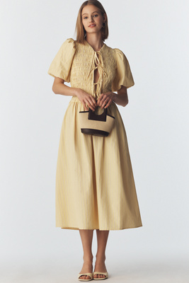 Extro&Vert Sara Puff-Sleeve Tie-Front Dress | Anthropologie