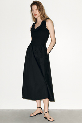 by anthropologie square neck ruffle midi dress By Anthropologie Square-Neck Ruffle Midi Dress