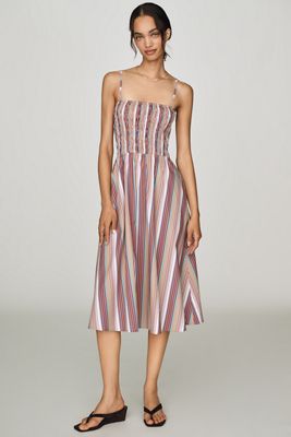 RAISONNEL 100% Cotton Smocked A-Line Midi Dress