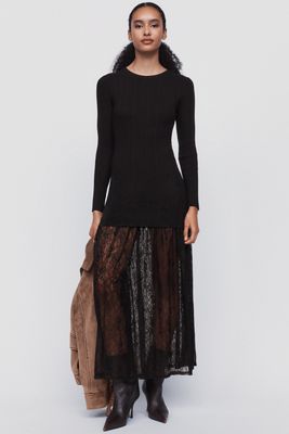RAISONNEL Lace Hem Knit Maxi Dress