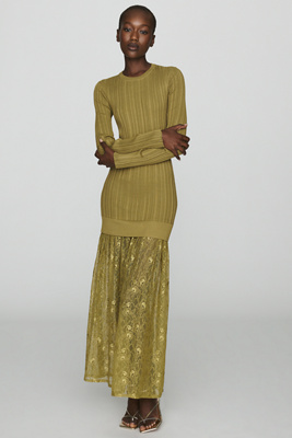 Raisonnel Lace Hem Knit Maxi Dress In Green
