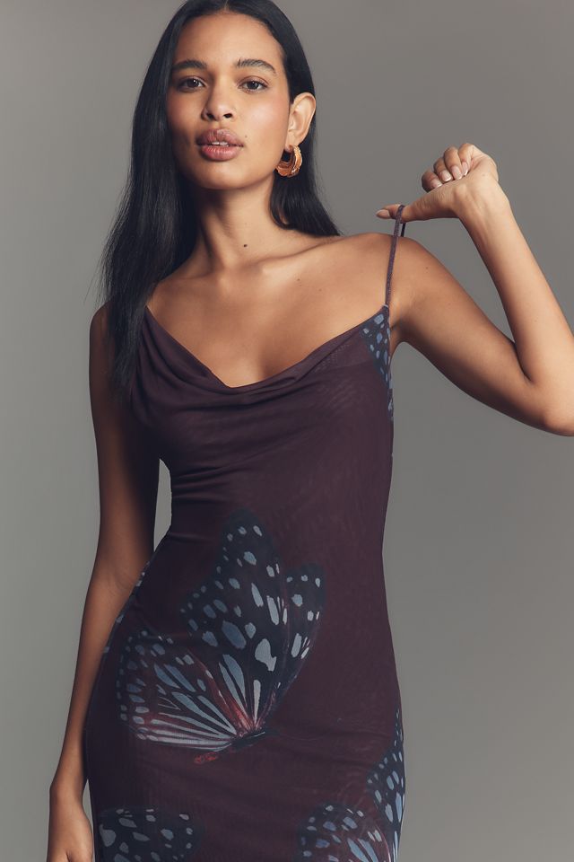 SÆMDI Sleeveless Cowl-Neck Mesh Maxi Dress #2