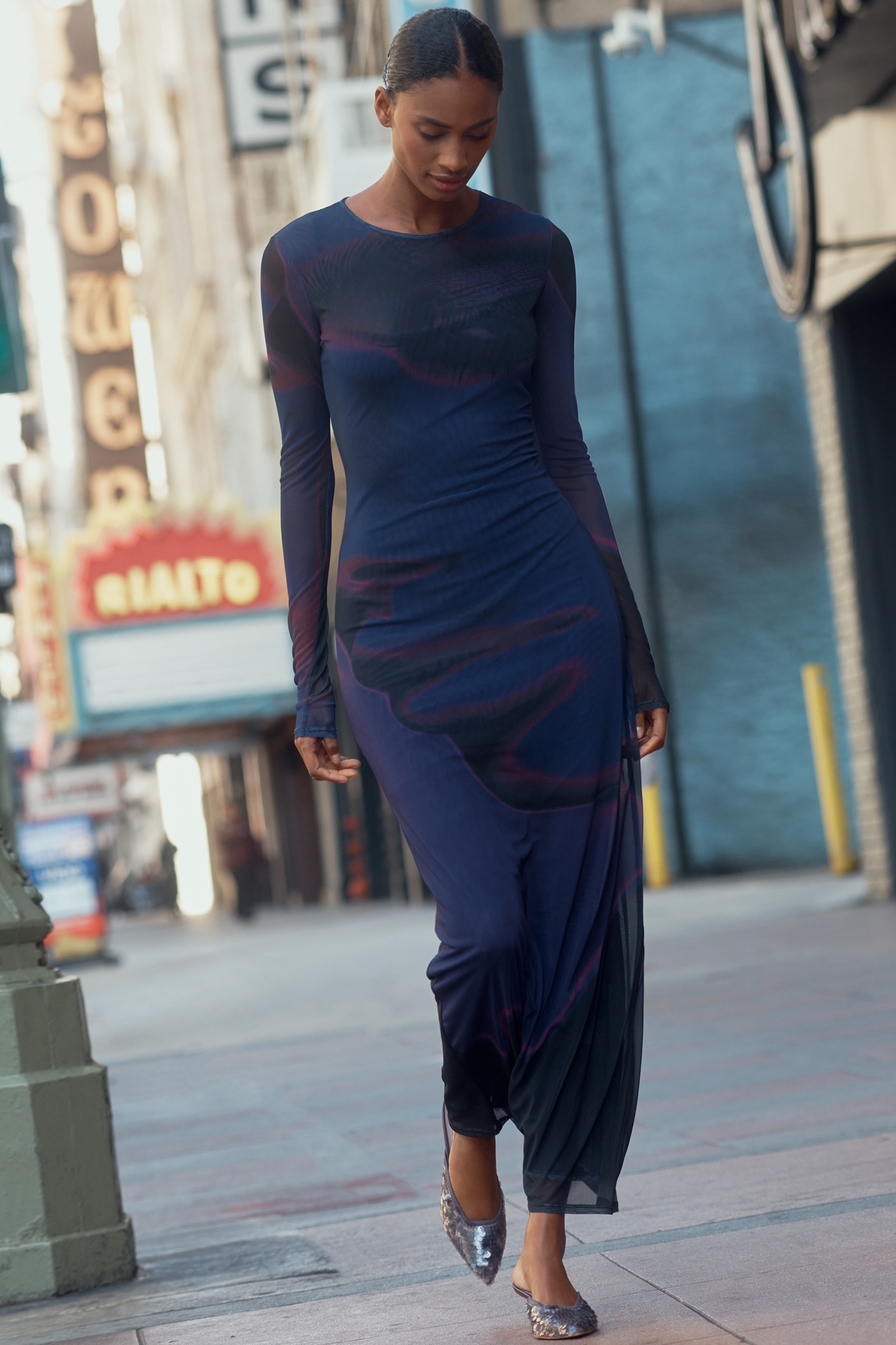 SÆMDI Long-Sleeve Mesh Maxi Dress