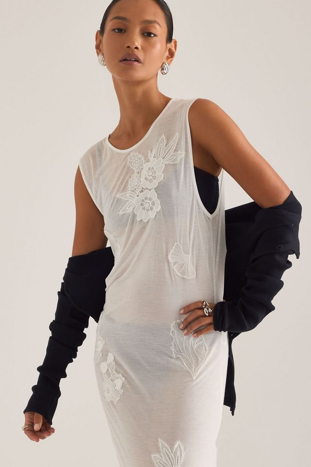 Robe longue OpéraSPORT Eira en dentelle transparente avec appliqué #3