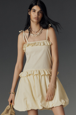 Emma Mulholland On Holiday Ruffle Bubble Mini Dress In Yellow