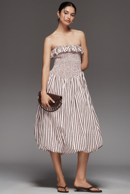 Emma Mulholland On Holiday Strapless Smocked Bubble Dress In Beige