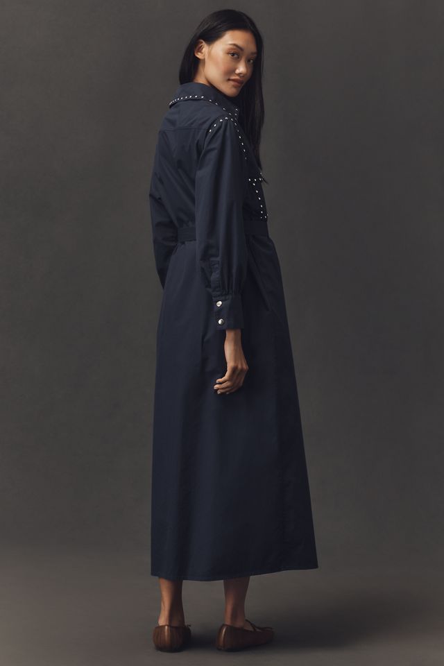 Kinney The Label Ashley Studded Denim Maxi Shirt Dress #1