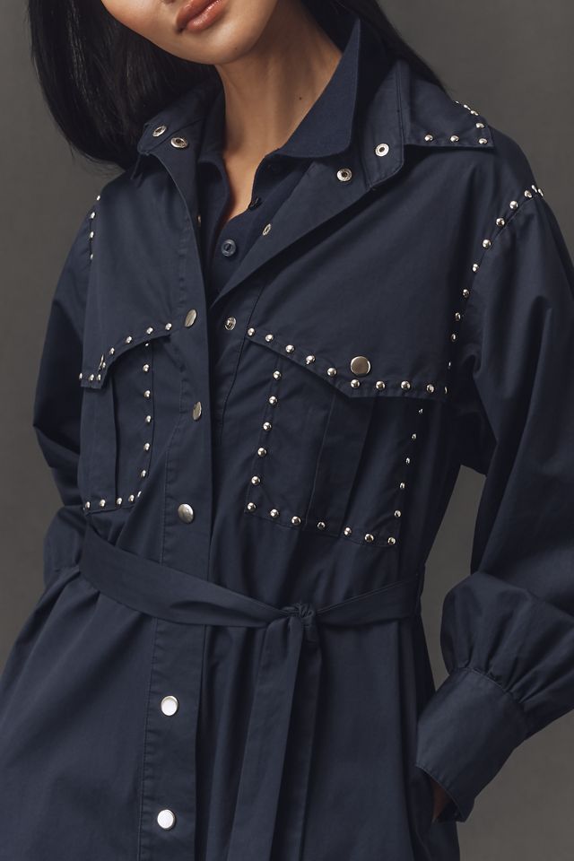 Kinney The Label Ashley Studded Denim Maxi Shirt Dress #2