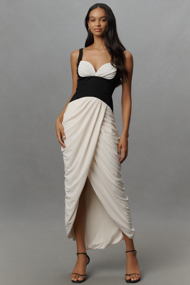Maeve Ruched Corset Midi Dress In Gray