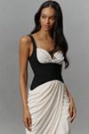 Maeve Ruched Corset Midi Dress