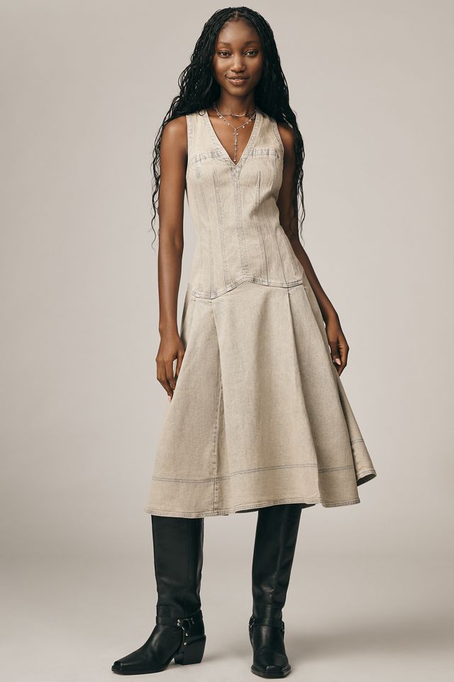 Pilcro Sleeveless V-Neck Corset A-Line Midi Dress #1