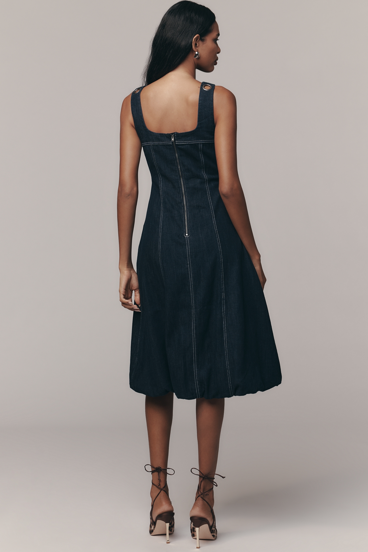 Pilcro Square-Neck Denim A-Line Midi Dress