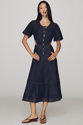By Anthropologie Cutout Denim Midi Dress