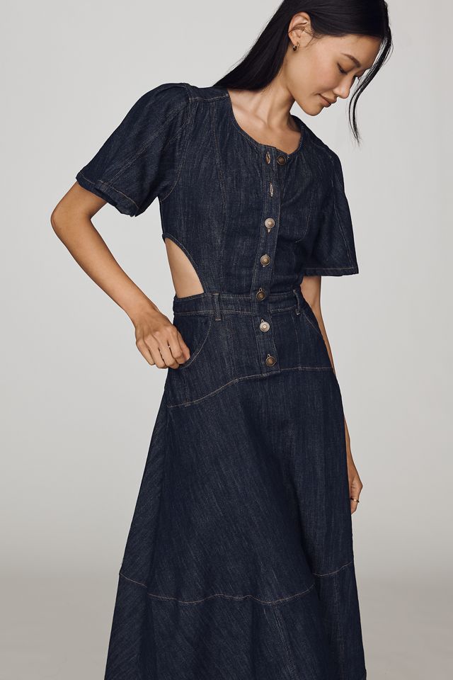 By Anthropologie Denim-Midikleid mit Cutouts #1