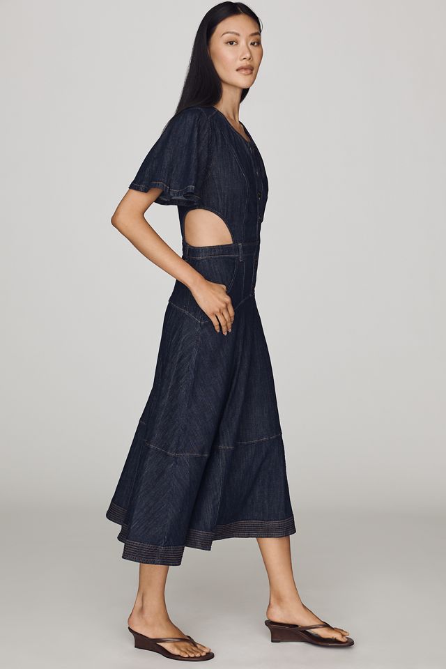 By Anthropologie Denim-Midikleid mit Cutouts #2