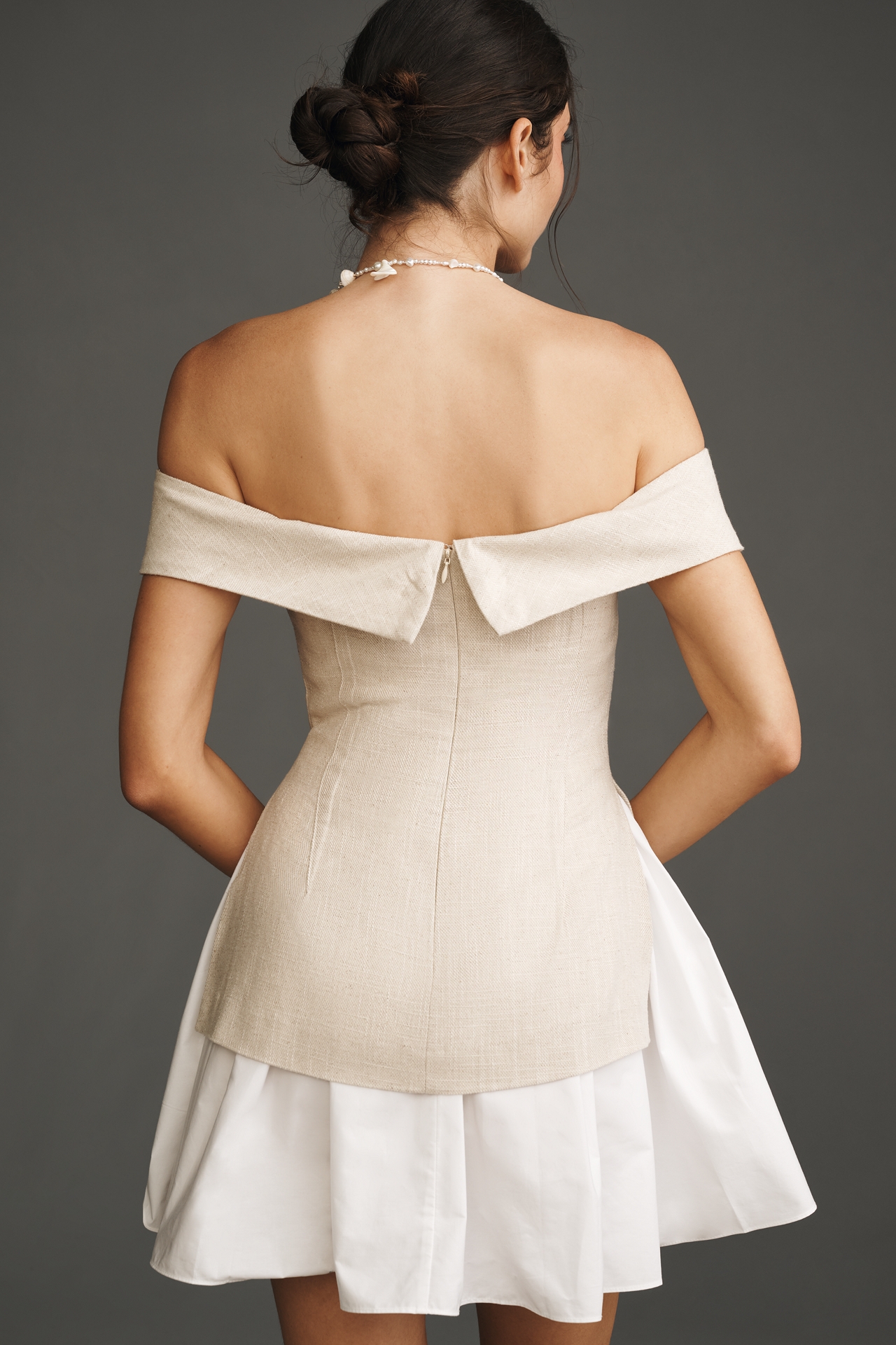 Maude Club Grace Off-The-Shoulder Pleated Twofer Mini Dress