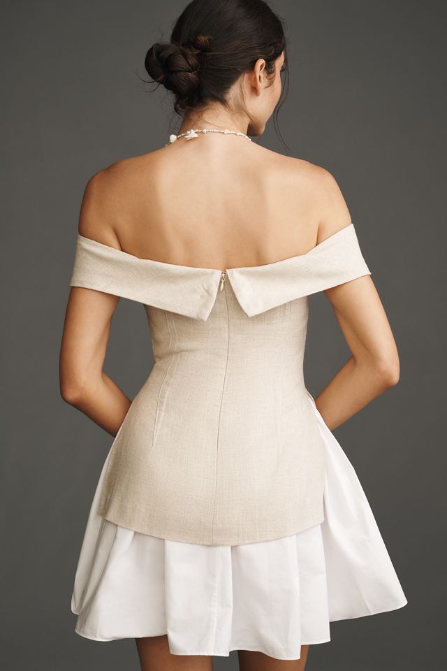 Maude Club Grace Off-The-Shoulder Pleated Twofer Mini Dress #1