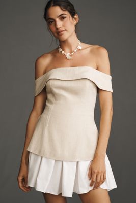 Maude Club Grace Off-The-Shoulder Pleated Twofer Mini Dress