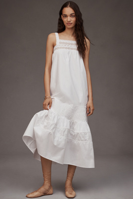 MAUDE CLUB SYLVIE SLEEVELESS SQUARE-NECK TIERED MIDI DRESS 