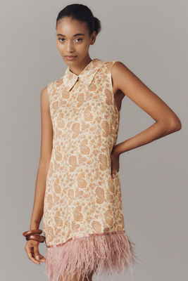 Maude Emery Collared Feather Shift Party Dress product page