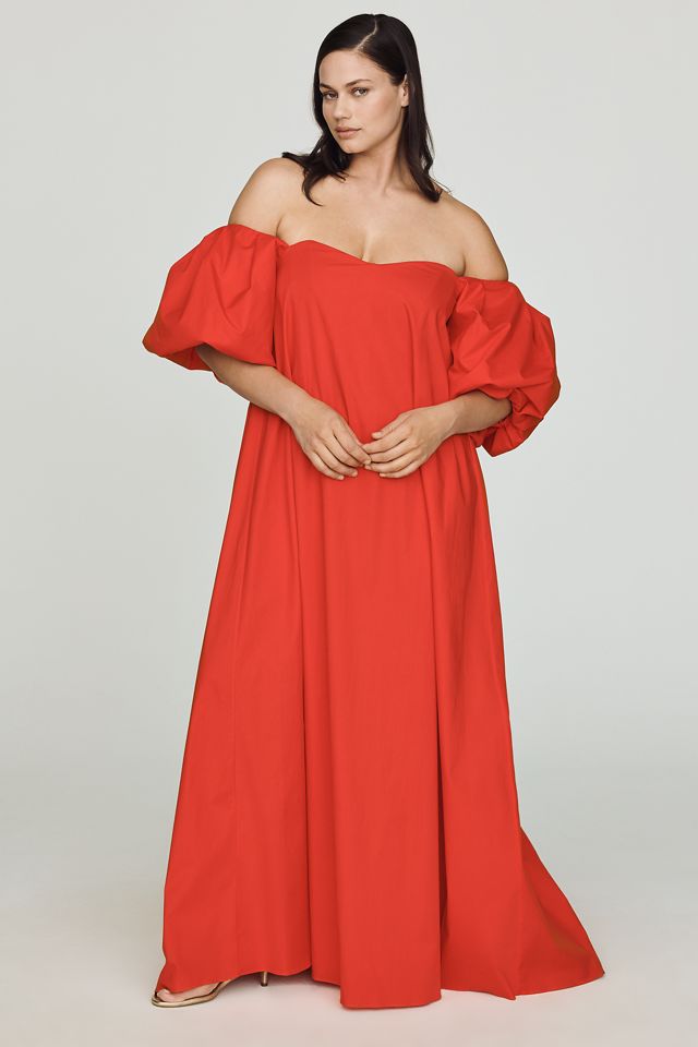 strapless open back dress Brick Red Puff Sleeve Vintage Dress - Victorian Style