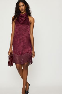 Minivestido con Flecos y Cuello Halter de Jacquard By Anthropologie