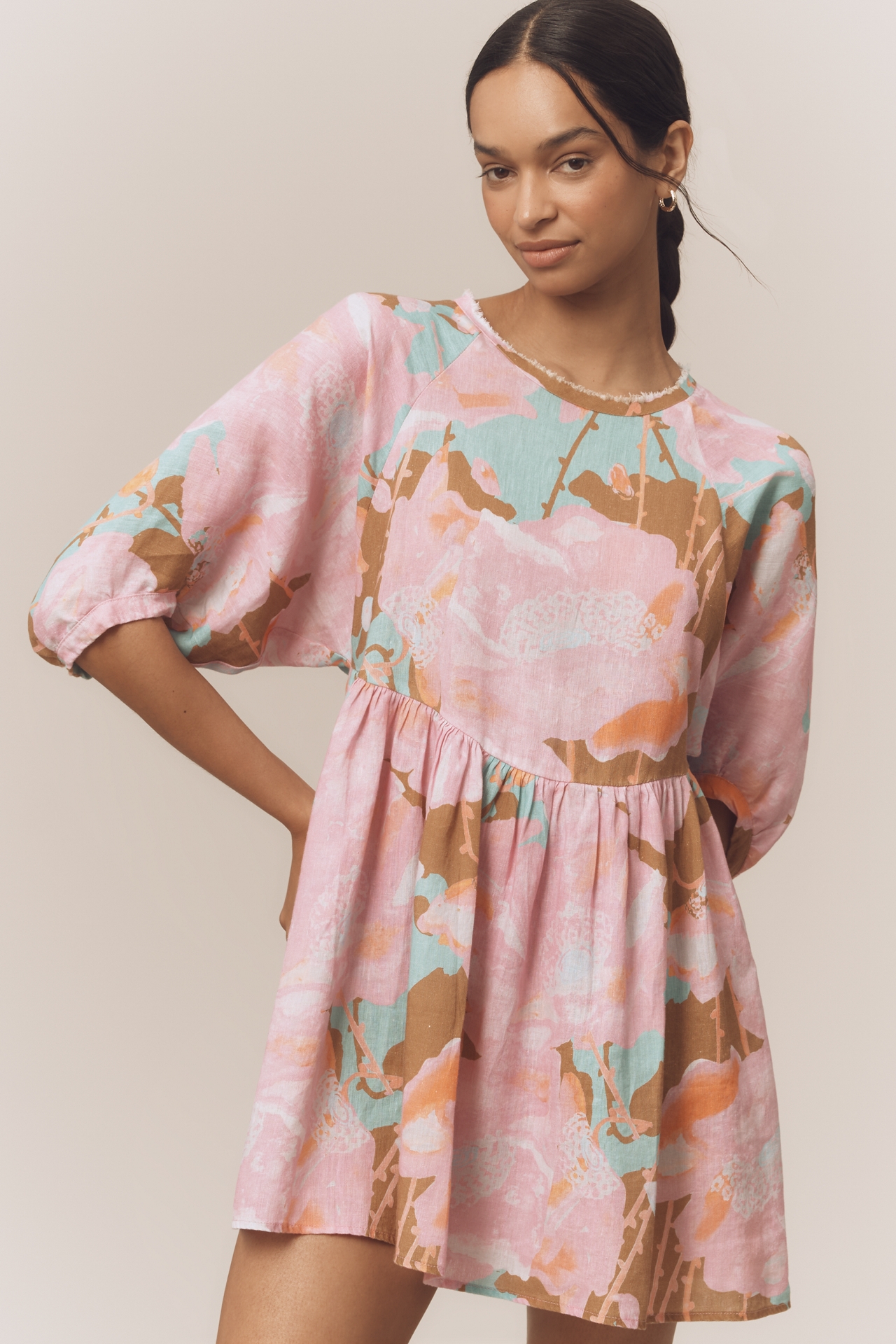 Lanhtropy Acala Linen Short-Sleeve Mini Dress