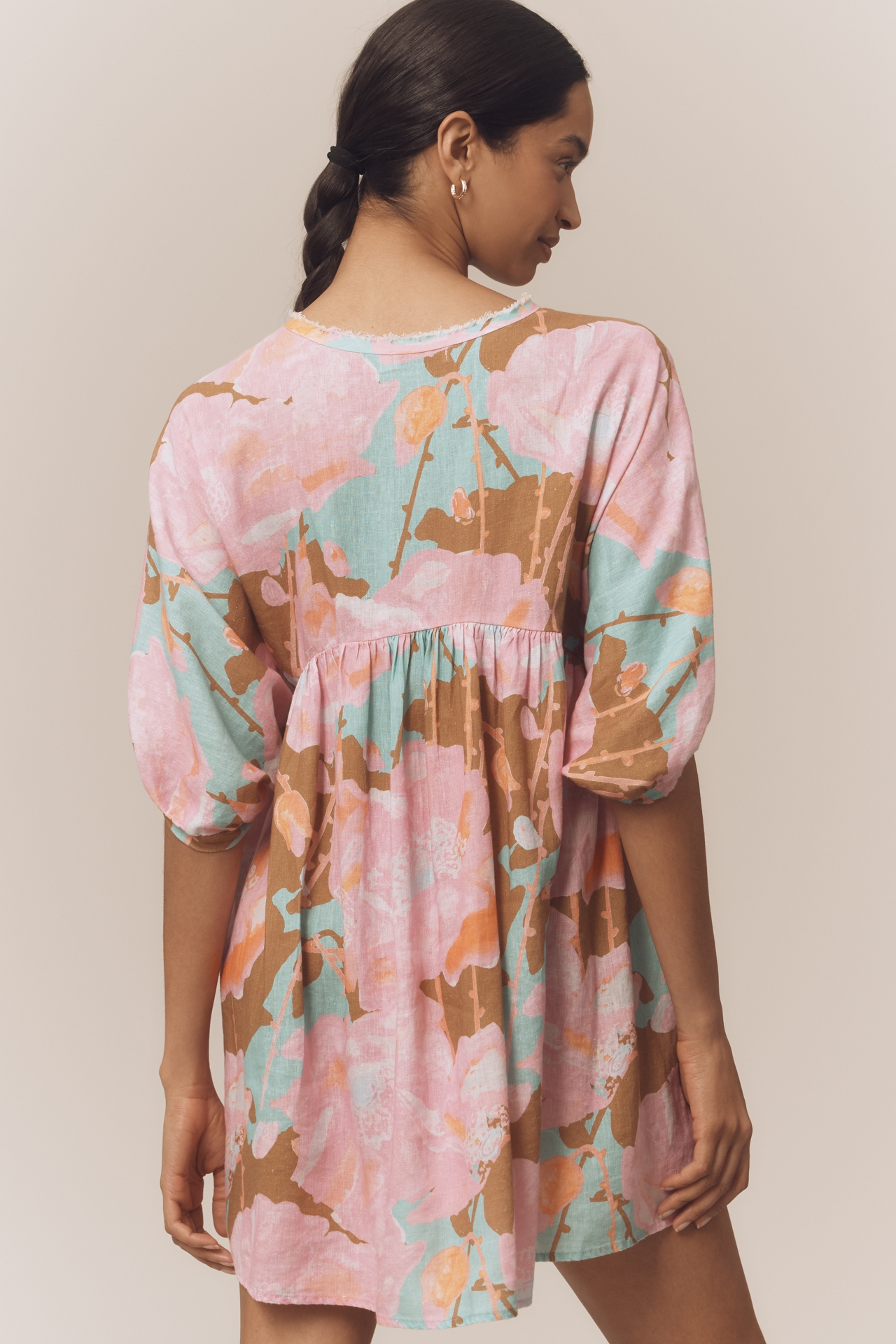 Lanhtropy Acala Linen Short-Sleeve Mini Dress